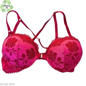 Victoria’s Secret Red and Pink Lace and Floral Bombshell Bra Size 34B